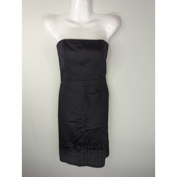 Ann Taylor Black Cotton Blend Embroidered Eyelet Strapless Dress Size 4 - Picture 1 of 9